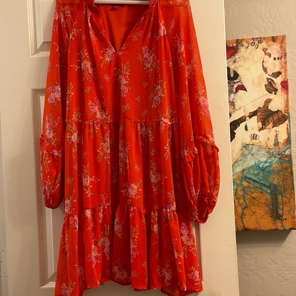 Vince Camuto Vibrant Orange Long Sleeve Boho Chic Dress M - Picture 3 of 7